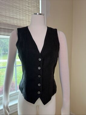 Navy Linen Button-Front Vest